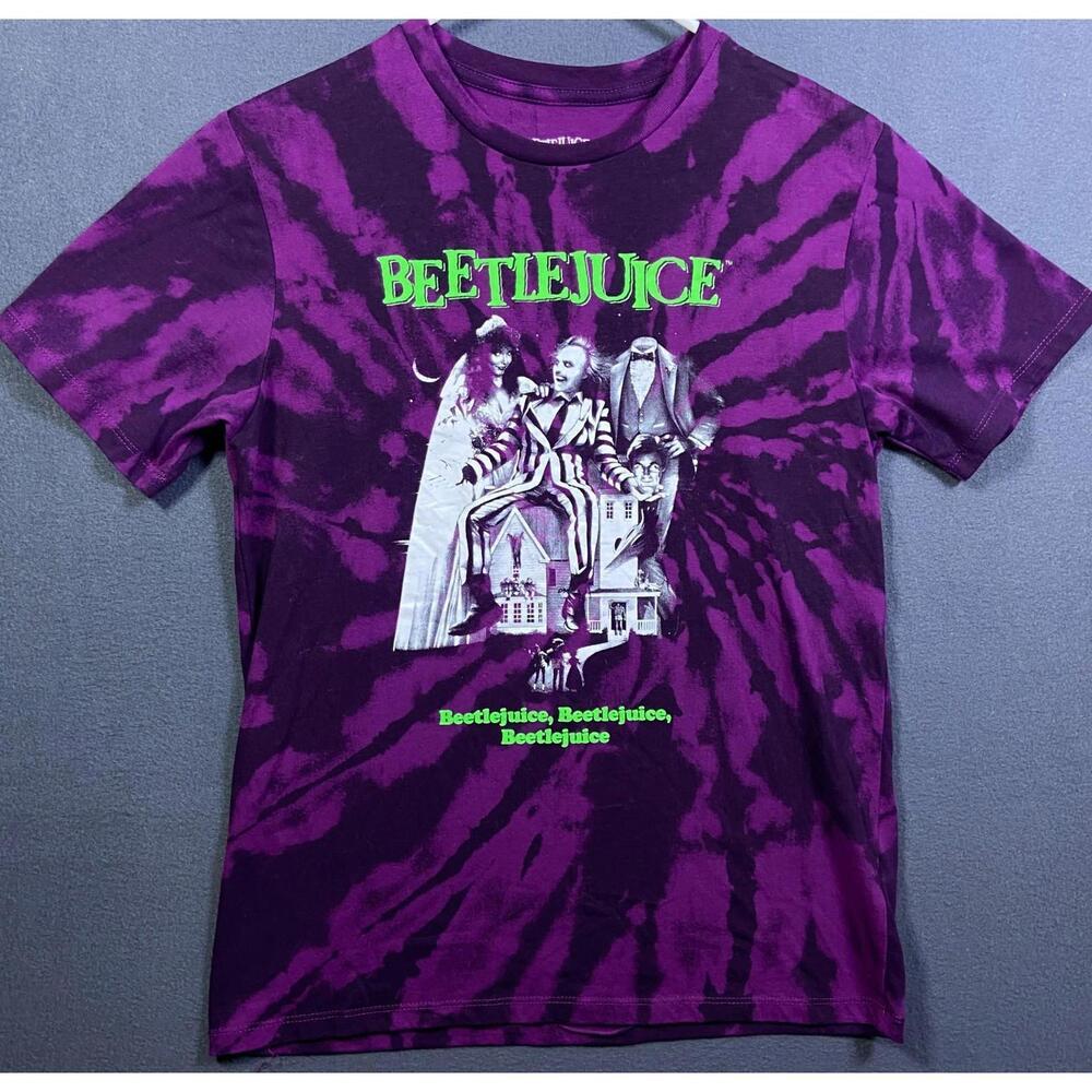 Beetlejuice Movie Purple & Black Tie-Dye Adult Small SS T-Shirt Horror Goth EUC!